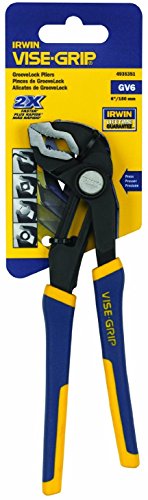 IRWIN VISE-GRIP Tools GrooveLock Pliers, V Jaw, 6-inch (4935351), Black, Blue Yellow, Silver, 6"