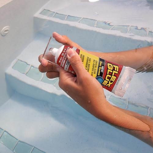 Flex Glue, Super Strong, Transparent, Rubberized Waterproof Adhesive, Works Underwater, Use on Pools, Showers, Outdoors, Concrete, Brick, Pavers, UV Resistant, 4 oz Squeeze Tube, Clear, 2-Pack
