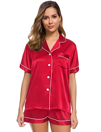 SWOMOG Pajamas Set Short Sleeve Sleepwear Womens Button Down Nightwear Soft Pj Lounge Sets Lavender