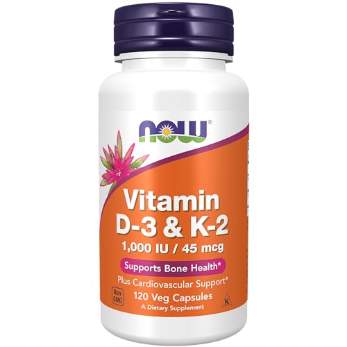 NOW Supplements, Vitamin D-3 & K-2, 1,000 IU/45 mcg,Plus Cardiovascular Support*, Supports Bone Health*, 120 veg Capsules