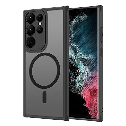 AoliAo7 Anti-Fingerprints for Samsung Galaxy S23 Ultra Case Magnetic,[Full Camera Protection] [Compatible with Magsafe Accessories] Frosted Back Cover for Galaxy S23 Ultra 6.8", Black