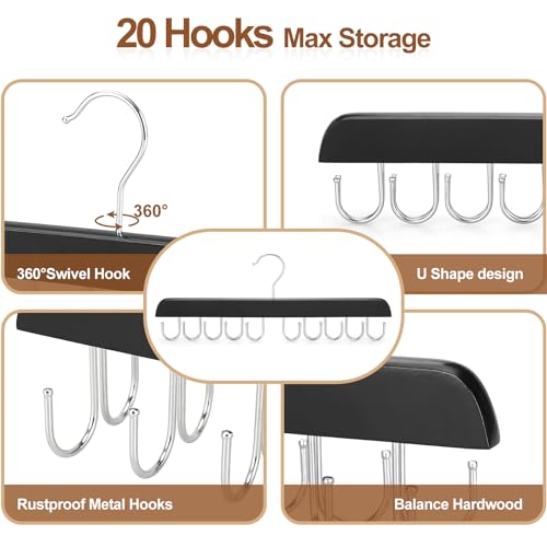 TOPIA HANGER Bra Hanger for Closet, Tank Top Hangers 20 Hooks Capacity Foldable Wood Space Saving Hangers Closet Organizer for Tank Top, Bra, Scarf, Belt, Tie etc - CT46B