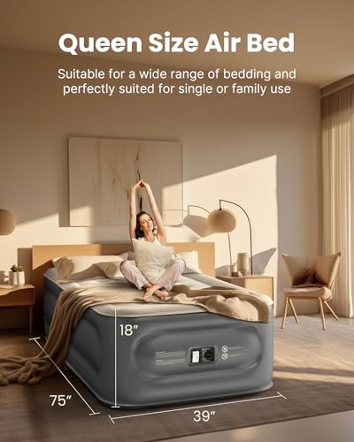 iDOO Twin Air Mattress with Built in Pump, Luxury Double High Inflatable Mattress for Camping, Home&Guests, 18" Raised Blow up Bed Airbed Colchon Inflable - Fast Inflation/Deflation - 550lb MAX