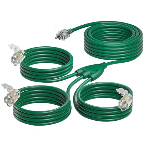 addlon 27 FT Outdoor Extension Cord Multiple Outlets for Halloween Christmas, 1 To 3 Splitter Max Length 15 FT From End To End (27 FT Total), 3 Prong Outlets Plugs 16AWG for Indoor Outdoor, ETL Listed
