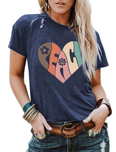 Peace Love Shirt Women 70s Hippe Shirts Soul Inspirational Hippy Tops Vintage Graphic Tees Short Sleeve - Sleeveless Grey