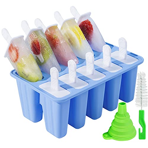 Popsicle Molds，Popsicle Mold 10 Pieces Popsicle Molds Silicone BPA Free Ice Pop Mold Easy Release (10 Cavities, Dark Blue)