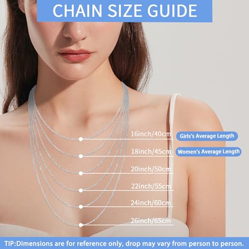 Jewlpire Soild 925 Sterling Silver Chain Necklace for Women, 1.5mm Rope Chain Italian Silver Chain Shiny & Sturdy & Durable Women's Chain Necklaces 16 Inches