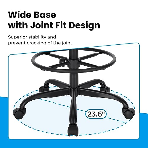 SUPERJARE Drafting Chair with Back, Adjustable Foot Rest Rolling Stool, Multi-Purpose Office Desk Chair, Thick Seat Cushion for Home Bar Kitchen Shop - All Black