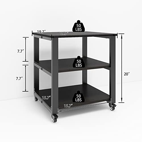 Natwind 3-Tier Laser Printer Cart,19.7''x19.7''x22.6'' Large Machine Stand,Heavy Duty Rolling Table with Storage,Floor-Standing Rack on Wheels,Paper File Organizer Shelf for Home Office (Black)