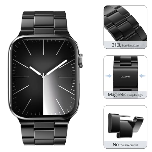 LULULOOK No Tool Needed Compatible With Apple Watch Band 41/40/38mm for Women Men, Stainless Steel Band for Apple Watch Series 9 8 7 6 5 4 3 2 1 SE SE2-Magnetic Clasp