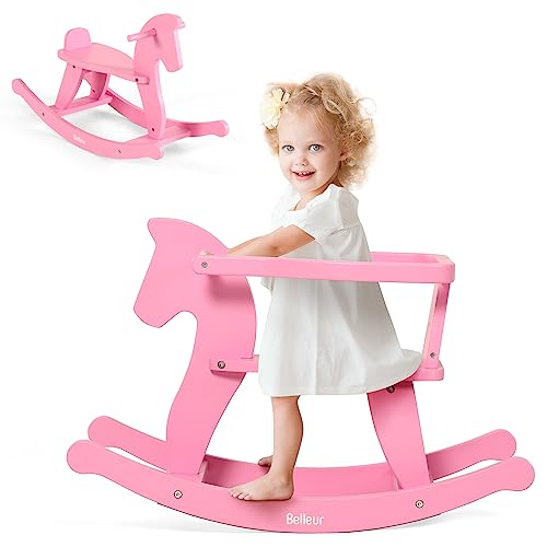 Belleur Rocking Horse for Kids 1-3 Years Old, Wooden Rocking Toy for Toddlers with Removable Fence for Indoor & Outdoor Activities, Baby Horse Riding Toy for Birthday & Visit Gifts
