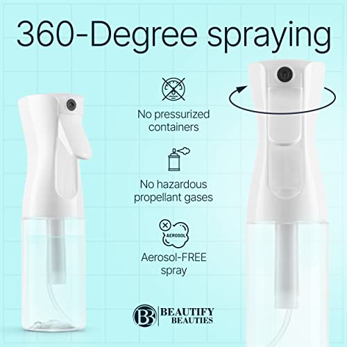 BeautifyBeauties Spray Bottle For Hair – Continuous Mister Spray Bottle for Hairstyling, Cleaning, Plants, Pets, Barbers, Salons, Essential Oil Scents (10.1 Ounce)