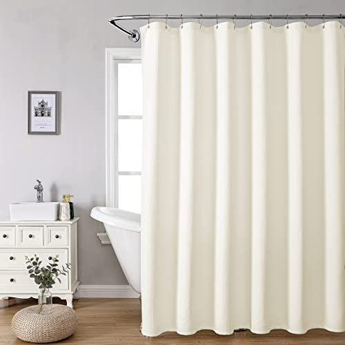 MISS SELECTEX Waffle Weave Fabric Shower Curtain for Bathroom and Bathtubs - Spa, Hotel Shower Curtain Luxury Bathroom Curtain, Heavyweight 230 GSM, Water Repellent, Washable(48Wx72H, Beige)