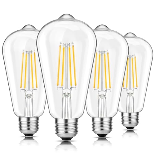 Svater 4-Pack Vintage LED Edison Bulbs 60W Equivalent, 6W ST58 2700K Warm White Antique LED Filament Bulbs, E26 Medium Base, Clear Glass Style for Home and Commercial, Dimmable