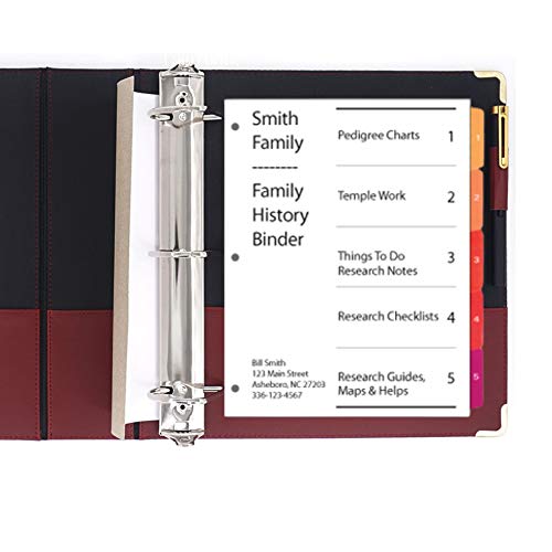 Performore Family History/Genealogy 3 inch Ring Binder, Burgundy, Stitched Padded Cover with Gold Corners and Artwork, Includes Pen Loop