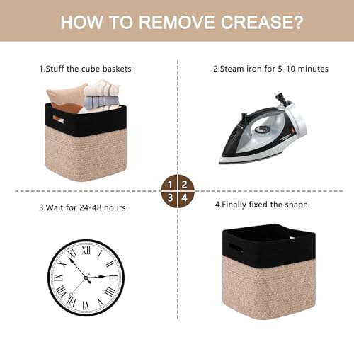 SIXDOVE Storage Cubes 11 Inch Cotton Rope Woven Baskets for Organizing, 3-Pack Cube Storage Bin | Square Baskets for Shleves, Closet, Baby Nursery Bins, Black & Brown