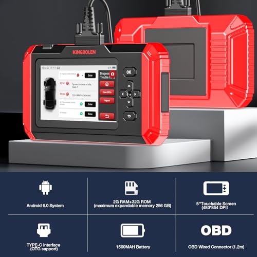 KINGBOLEN S500 OBD2 Diagnostic Scanner,Engine/TCM/SRS/ABS 4 System Automotive Scan tool with 6 Service,AutoVIN Car Code Reader,OIL Reset Brake SAS Throttle Adapt Inject ABS Bleed,Lifetime Free Upgrade