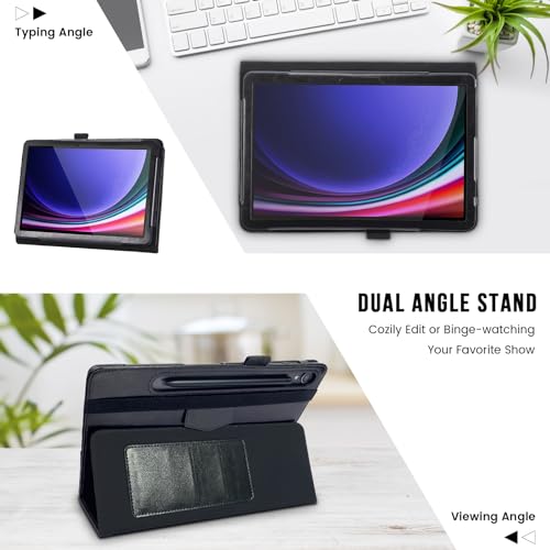 E NET-CASE Case for Samsung Galaxy Tab S9 FE 10.9 Inch/Galaxy Tab S9 11 Inch 2023, New Upgrated Folio Design, Multi-Viewing Stand Cover with Auto Sleep/Wake & Support S-Pen, Black