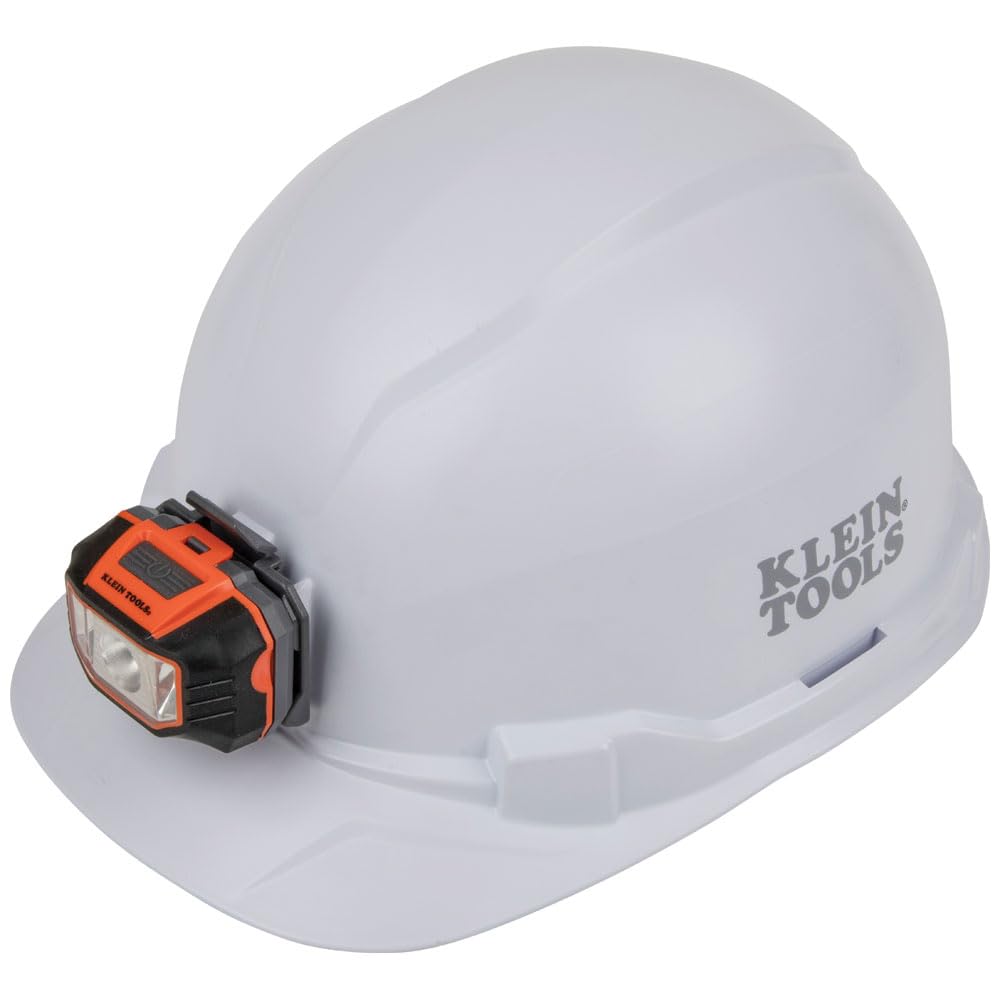 Klein Tools 60107 Hard Hat, Light, Non-Vented Cap Style, Padded, Self-Wicking Odor-Resistant Sweatband, Tested up to 20kV, White