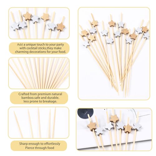 Jiooil Bear 100 PCS Bamboo Cocktail Picks, Decorative Toothpicks Skewers for Appetizers, Fruits and Drink Garnish, Holiday Birthday Party Decorations