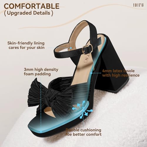 IDIFU Silver Platform Heels for Women Chunky Block High Bow Heels Square Open Toe Slingback Heeled Sandals Bride Bridesmaid Wedding Bridal Prom Dress Shoes Ankle Strap Thick Heels(Silver Satin, 10)