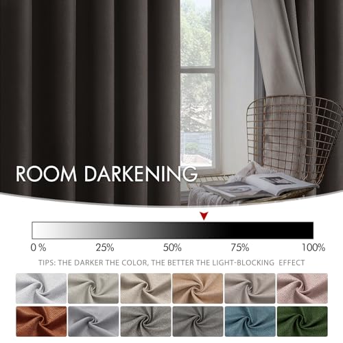 MIULEE 2 Panels Linen Curtains 72 Inches Long Light Grey Blackout Curtain Panels for Bedroom/Living Room Curtain Drapes Thermal Insulating Texture Grommet Top -Clay