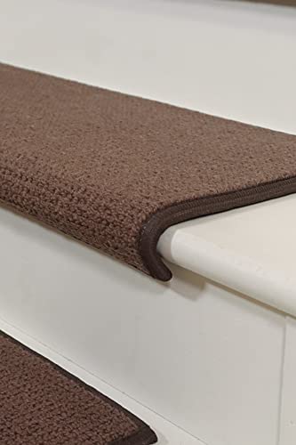 Oak Valley Designs™ Rounded Bullnose Wool Carpet Stair Treads - Anti Slip Indoor Stair Mats for Wooden Stairs, Style: Nantucket, Dark Brown, 27" W X 9.75" D (Set of 14)