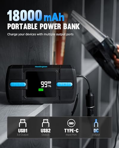 Car Jump Starter with Air Compressor, Hemingson 160PSI 3000A Portable Car Battery Jump Starter (9.0L Gas/8.0L Diesel), 12V Car Battery Jump Box Jumper Starter with Oversized LCD Display, Lights