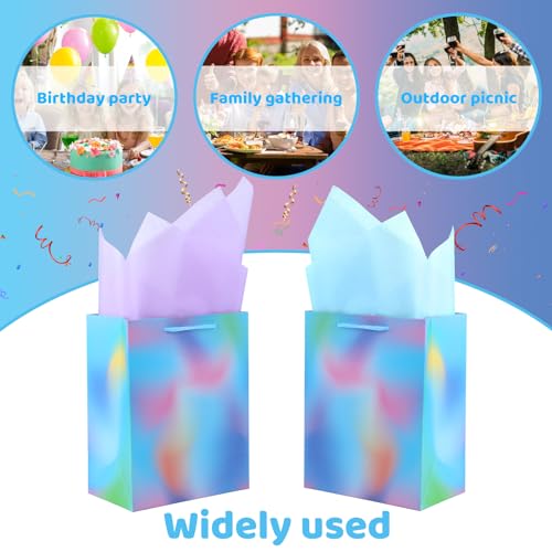 Prgery 2 Pcs 9" Medium Birthday Gift Bag with Greeting Card and Color Tissue Paper(Blue Gradient)