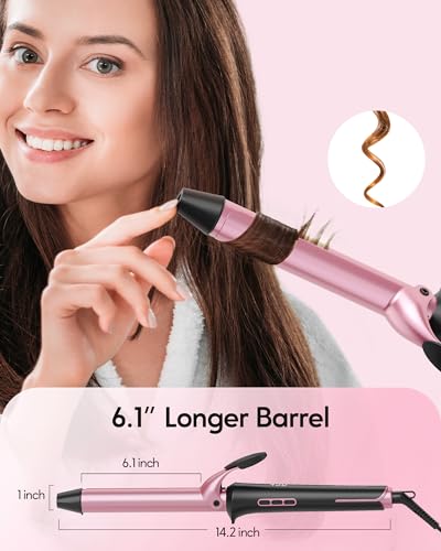 Wavytalk Curling Iron, 1 1/4-Inch, Ceramic, Adjustable Temperature up to 450, Wand, Dual Voltage, Includes Heat Resistant Glove (Rose Pink)