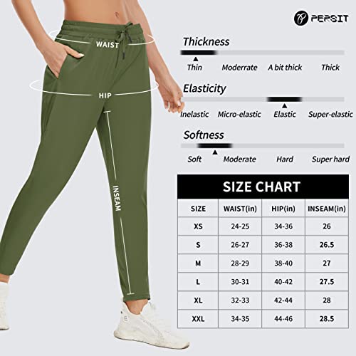 PERSIT Womens Joggers Pants with Pockets, Workout Lightweight Quick-Dry Running Athletic High Waisted Tapered Casual Hiking Pants - Army Green - XS