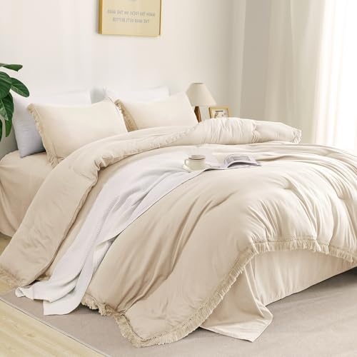 Litanika Grayish Blue Comforter Full Size, Boho Tassel Comforter Aesthetic 3 Pieces, Lightweight Fringe Microfiber Bedding Set for All Season(1 Comforter 79x90 inch, 2 Pillowcases)