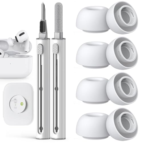 Pohgelan Compatible with AirPods Pro 2nd/1st Generation Replacement Ear Tips,with Noise Reduction Hole & Built-in dust Guard Screen,for USB-C Charging Case with Cleaner kit -4 Pairs (Large)-Whiite