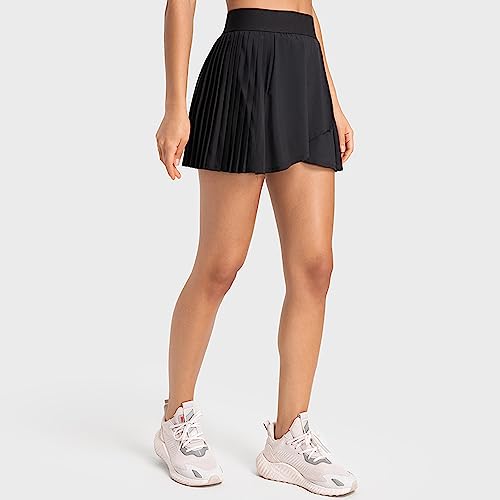 Raroauf Women's Pleated Tennis Skirts Lightweight Athletic Golf Skorts with Shorts Pockets Workout Running Clothes Black US 4(S)