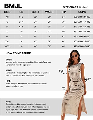 BMJL Womens Swimwear Cover Ups Crochet Hollow Out Long Bathing Suit Coverup Bikini Sleeveless Side Split Beach Dress Apricot