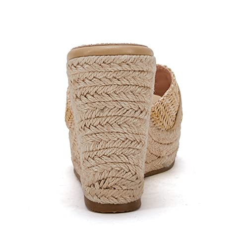 Womens Espadrille Wedge Sandals Chain Wedge Heel Platform Backless Slip On Slides Fashion Open Toe Casual Shoes 6.5
