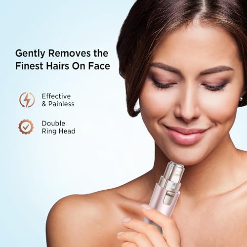 Orchrose Facial Hair Remover Eyebrow Trimmer: Portable Rechargeable 2 in 1 Face Shaver for Women - Painless Electric Hair Removal Device for Face Eyebrows Peach Fuzz Lips with Light (Gradient Pink)