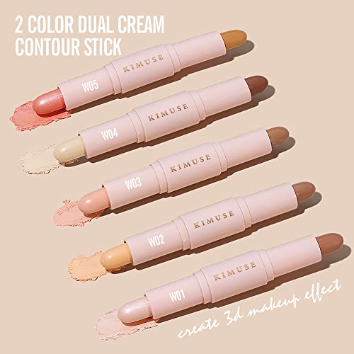 KIMUSE 2 Color Dual Cream Contour Stick, Highlight & Contour Bronzer Stick, Long Lasting & Waterproof Contour Sticks Kit for Light Skin Face Makeup