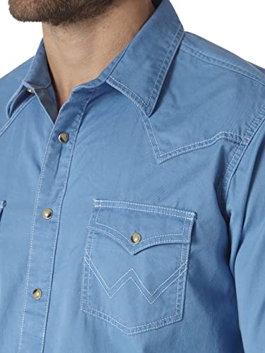 Wrangler Men's Big Retro Two Pocket Long Sleeve Snap Shirt, Blue, 3X Tall