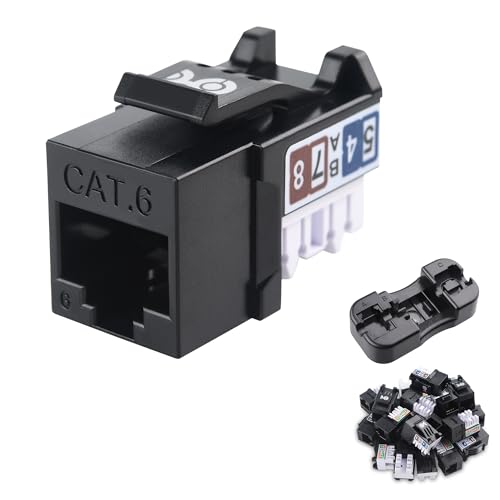 Cable Matters [UL Listed] 25-Pack 10Gbps Rapid-Install Cat6 Keystone Jacks, Slim Profile Ethernet Keystone Jack, RJ45 Keystone Jack with Punch-Down Stand, Black (Model 180070)