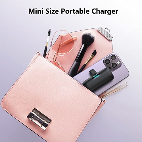 [2 Pack]Mini Portable Charger 5000mAh,Ultra-Compact 15W PD Fast Charging Power Bank,LCD Display Cute Battery Pack Backup Charger Compatible with iPhone 14/14 Pro Max/13/13 Pro/12/XR/8/7/6-Black+White