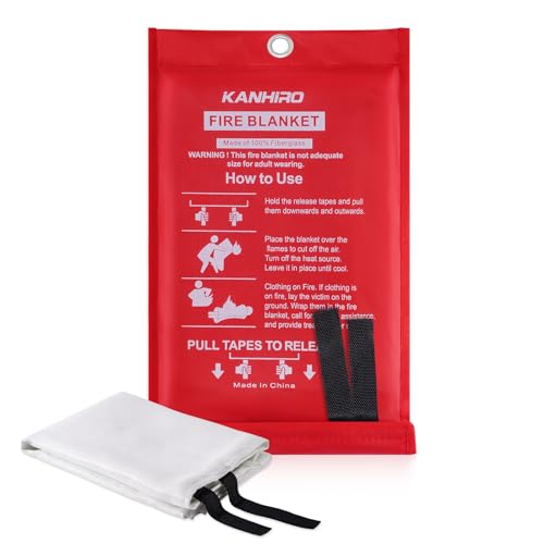 kanhiro Emergency Fire Blanket for Home Kitchen - Fiberglass Fire Suppression Blanket Great for School, Fireplace, Grill, Car, Office, Warehouse (1 Pack, 39 in X 39 in)