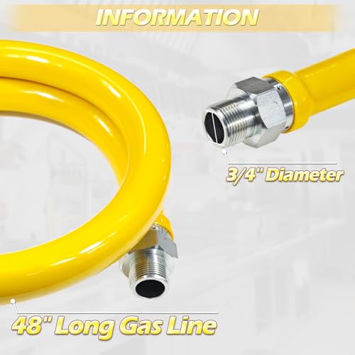 Safety System Kit, 3/4 In ID 48" Gas Hose Connector Kit with Elbows Quick Disconnect Gas Line Hose Full Port Gas Valve Restraining Device and Swivel Connector for Commercial Kitchen Equipment
