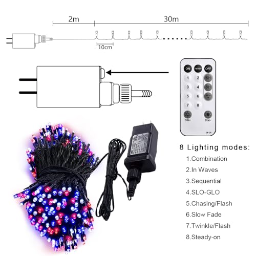 MEHOFOND 100ft 300 LED Christmas String Lights, 8 Lighting Modes Fariy LED String Lights, Timer Plug in Xmas Bday Wedding Party Decoration Outdoor Indoor Waterproof Holiday Garden Decor (Warm White)