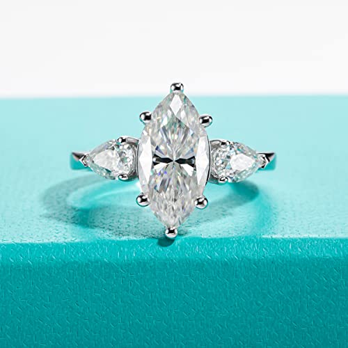 AnuClub 4.6ct Moissanite 3 Stone Engagement Rings D Color VVS1 Round Cut 18K White Gold Plated 925 Sterling Silver Anniversary Wedding Promise Ring, Christmas Gift for Women 10
