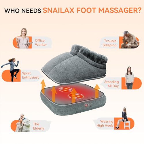 Snailax Shiatsu Foot Massager with Heat, Electrick Foot Massager Machine for Neuropathy, Plantar Fasciitis, Feet Warmers for Women,Men, Foot Heater Under Desk, Size 13