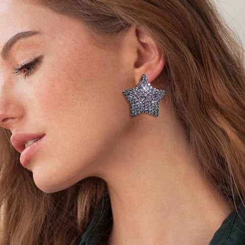 Black Rhinestone Star Earrings for Women Sparkling Star Stud Earrings Party Prom Dress Jewerly Wedding Gifts