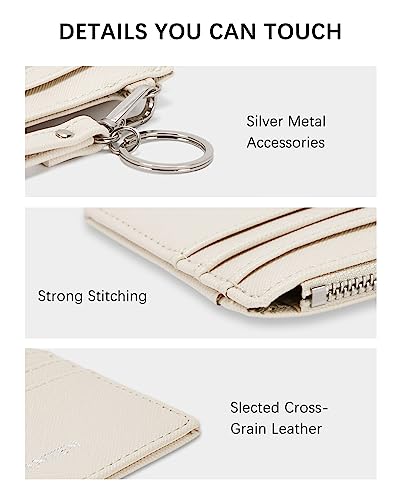 BOSTANTEN Small Wallet For Women RFID Leather Credit Card Holder Slim Wristlet Keychain Wallet With Zipper Pocket White Cow Print