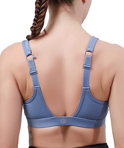 RUNNING GIRL Zip Front Sports Bra for Women,High Impact Adjustable Strap Criss-Cross Back Padded Workout Yoga Bra(2735,Blue,M)