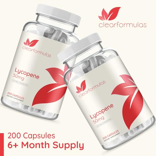 Clear Formulas Lycopene 50mg 200 Vegetarian Capsules (Non-GMO & Gluten Free)